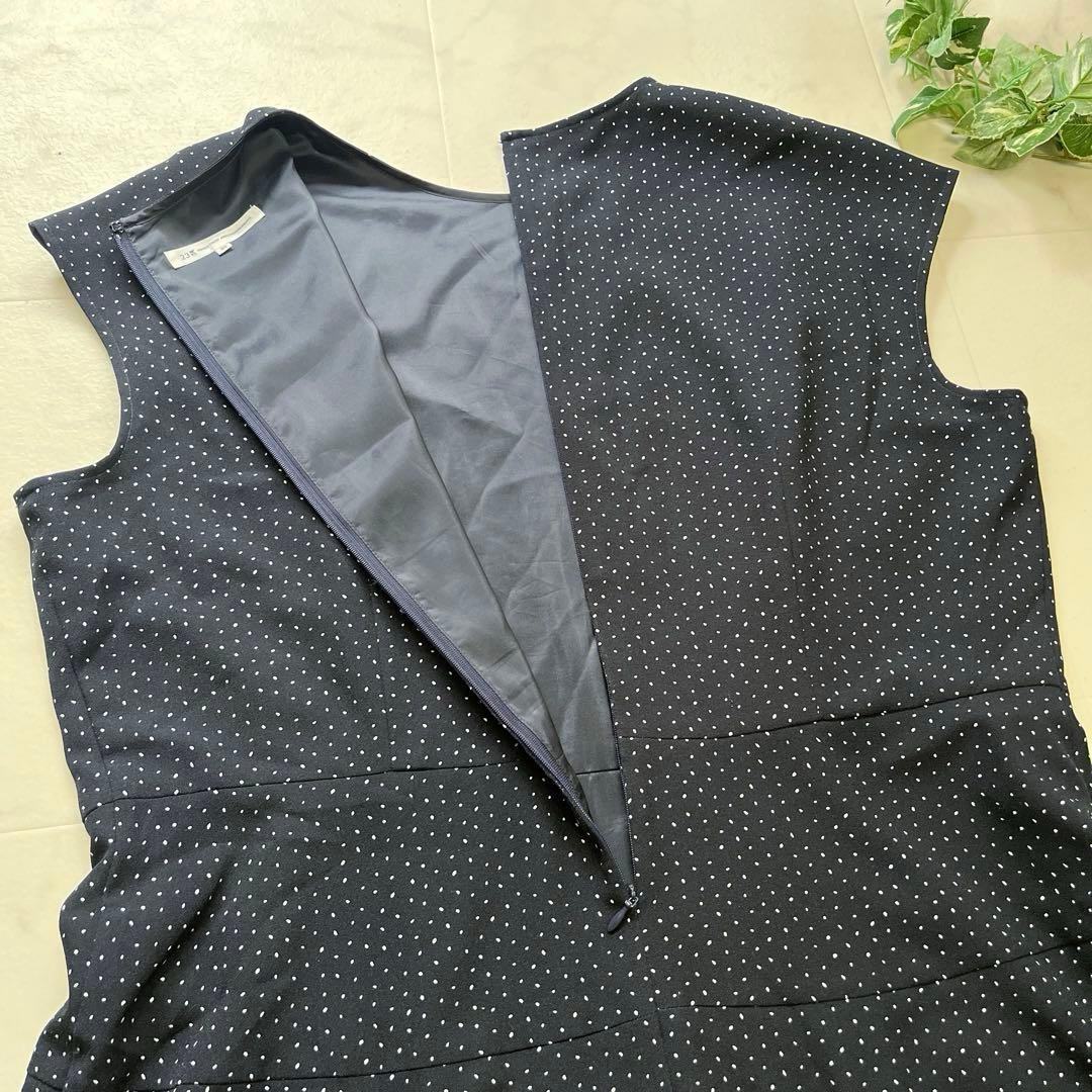 美品　希少　23区 大きいサイズ50 ドットフレンチスリーブロングワンピース