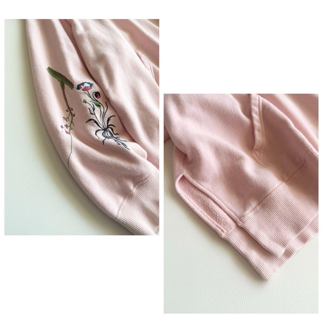 【マメクロゴウチ】刺繍 フーディー 肩開き ドルマンスリーブ ピンク スウェット