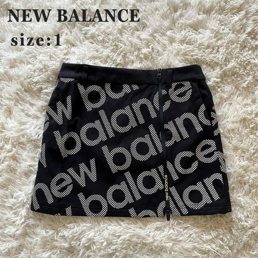 美品 New Balance ゴルフ ロゴ総柄スカート 1 黒