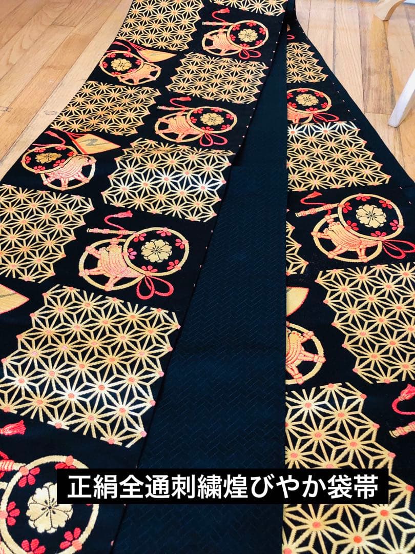 正絹豪華七五三7歳完全フルセット‼️可愛いBlue yellow手毬桜金彩煌びやか