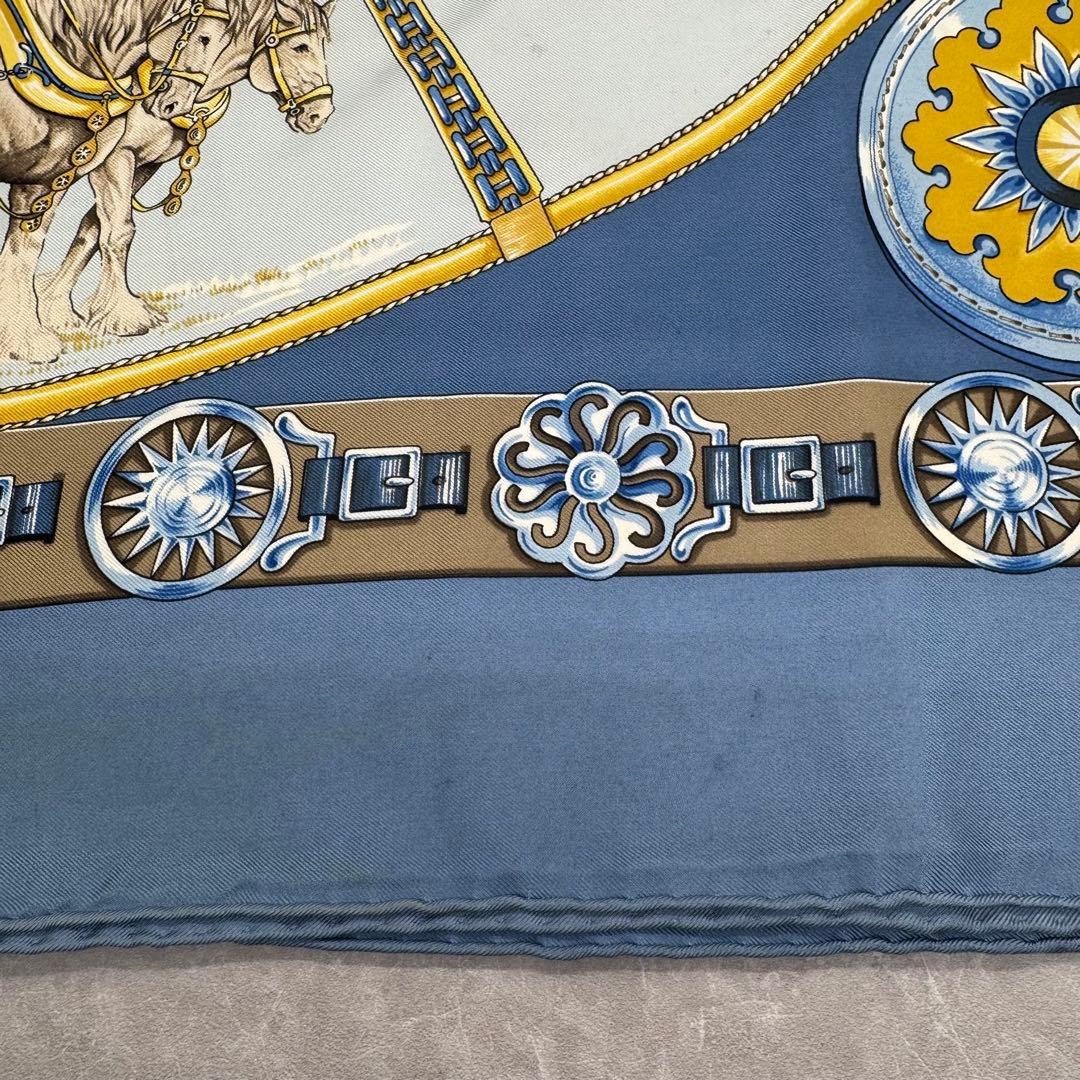 HERMES ブルー 馬モチーフ スカーフ　ブルー系　カレ90