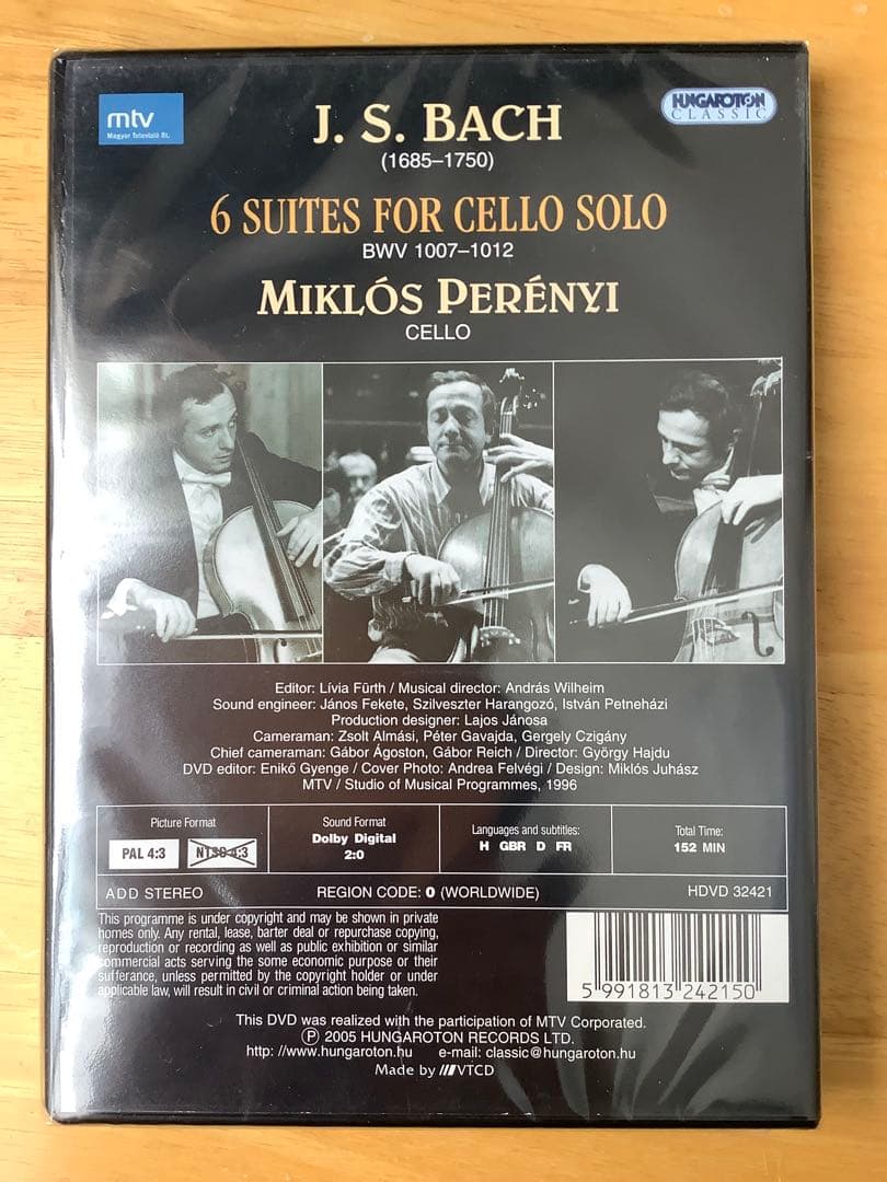 ミクローシュ・ペレーニdvd バッハ　無伴奏チェロ組曲　全6曲