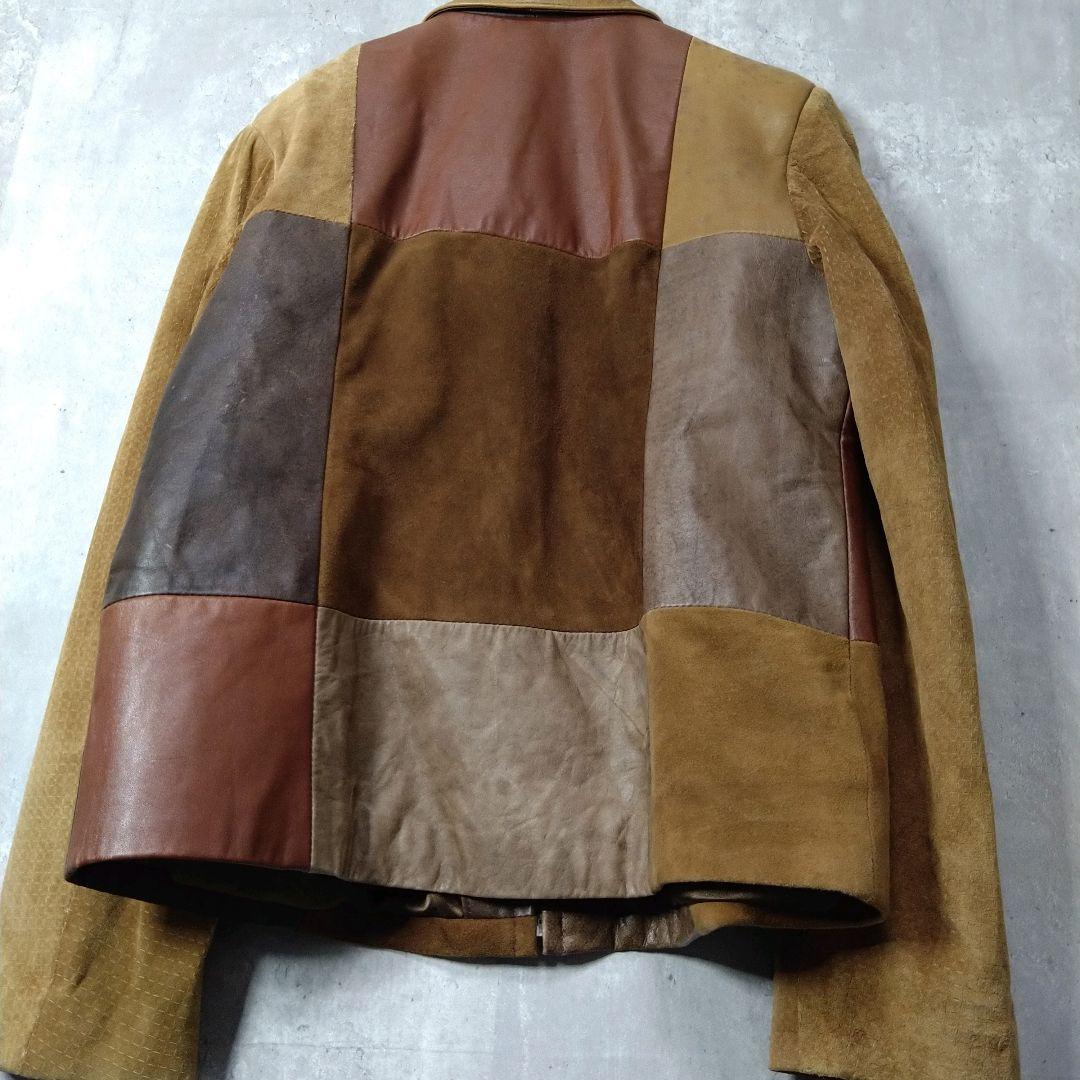 ＋希少＋ 再構築 パッチワーク レザージャケット 山羊革 ブラウン 襟付き