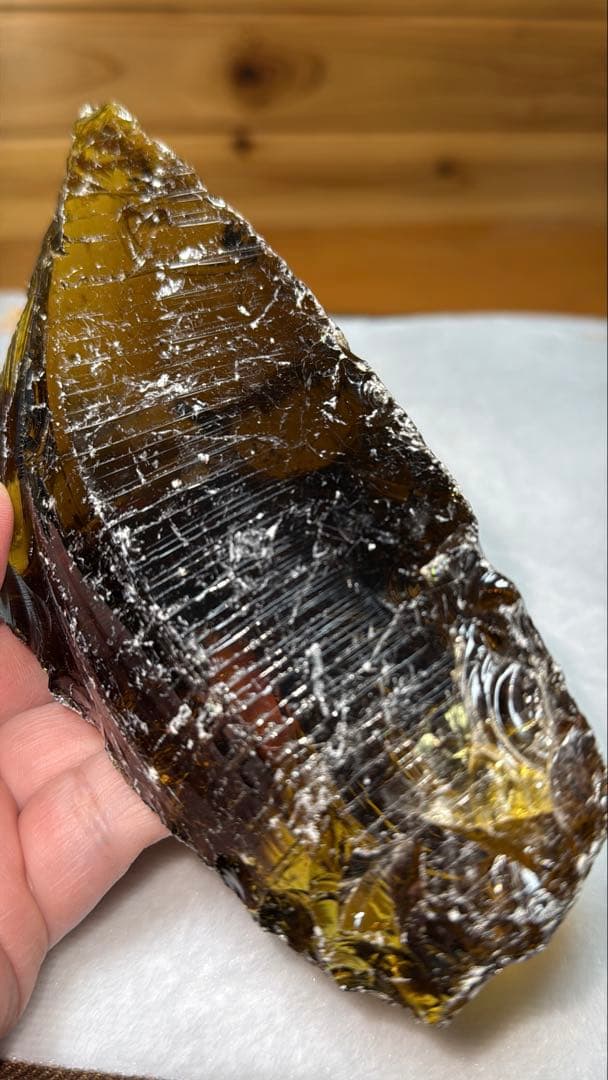 ③天然色 ジャワ島産火山性ガラス ブランデーシトリンカラー 原石かち割り約1kg