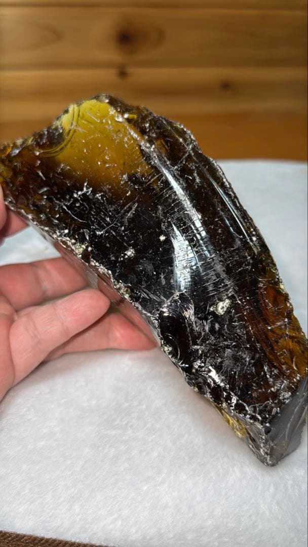 ③天然色 ジャワ島産火山性ガラス ブランデーシトリンカラー 原石かち割り約1kg