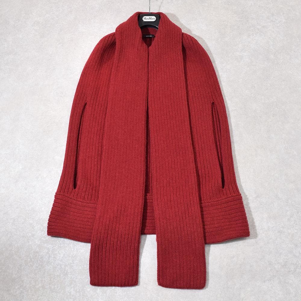 アクリス AKRIS カシミヤ95％ ニット ケープ ストール付き 42 赤