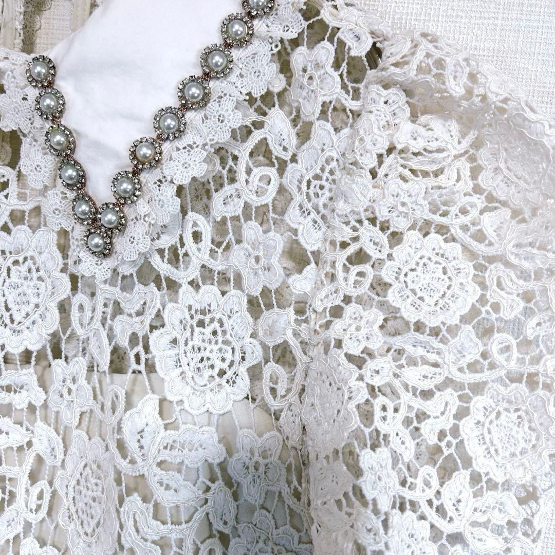 【self-portrait】高級感　レース刺繍　ドレスワンピース　パールカラー