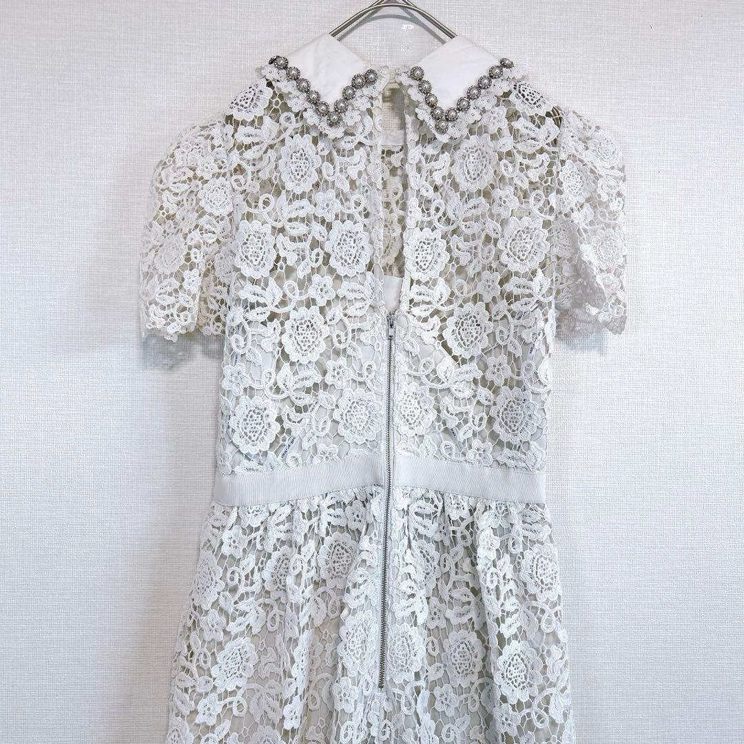 【self-portrait】高級感　レース刺繍　ドレスワンピース　パールカラー