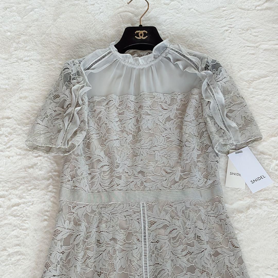 新品タグ付き✨【スナイデル】 シフォンフリルレースドレス リボン ミント 1 M