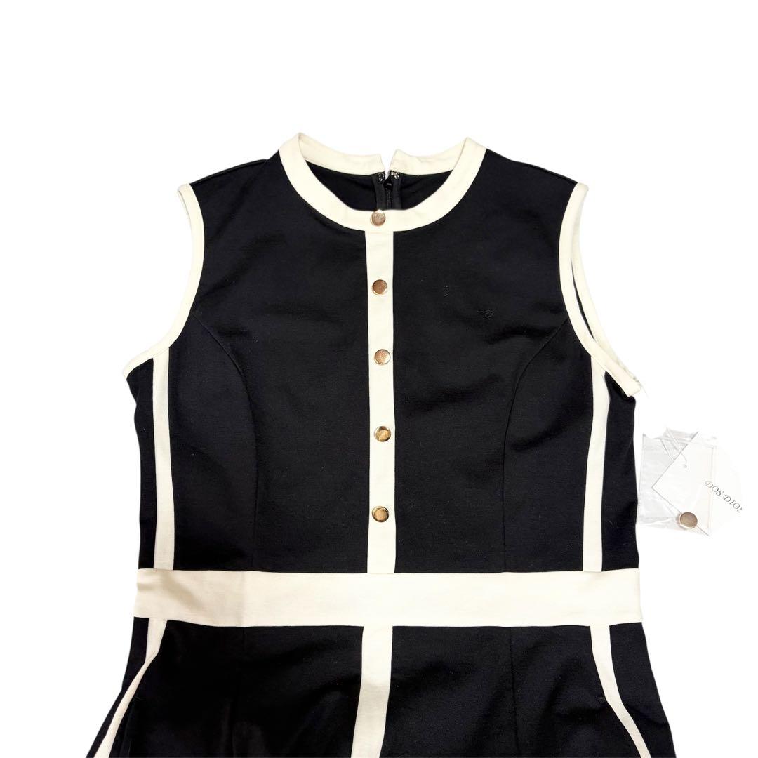 新品✨バイカラー 配色ポンチフレアワンピース ノースリーブ ロング 38