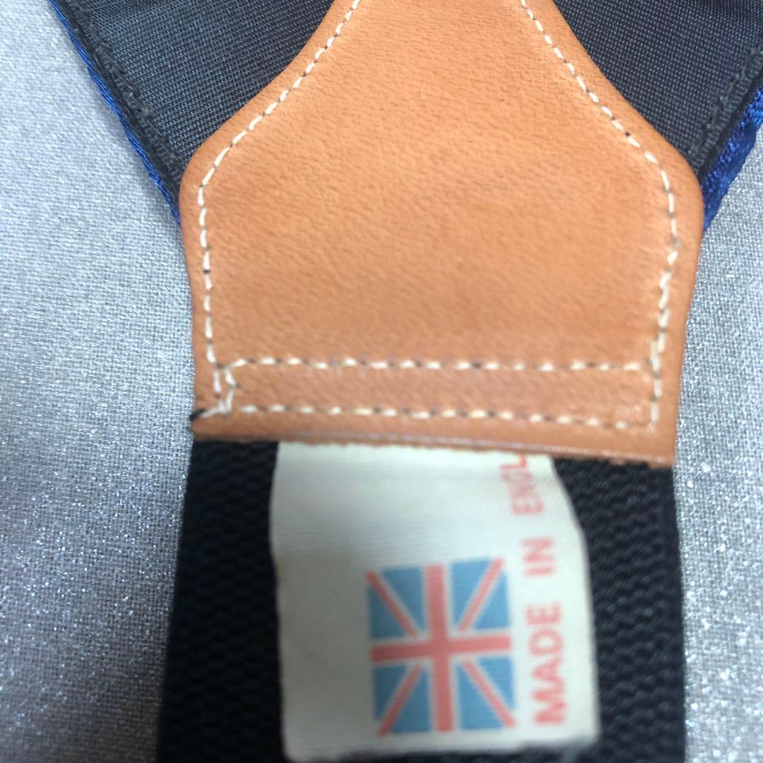 【デッドストック未使用】英国製シルク花柄刺繍 サスペンダー レザー製