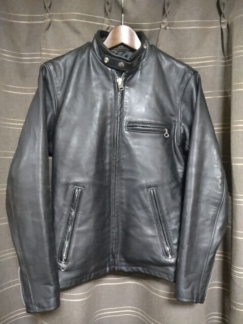 Schott ショットシングルライダース 　　サイズ32 牛革ブラック裏地総柄