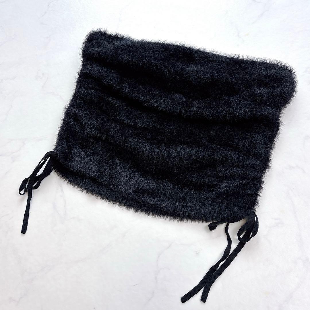 【ANAYI】2024AW フェザーケープ付きワンピース　リブニット　黒　ファー