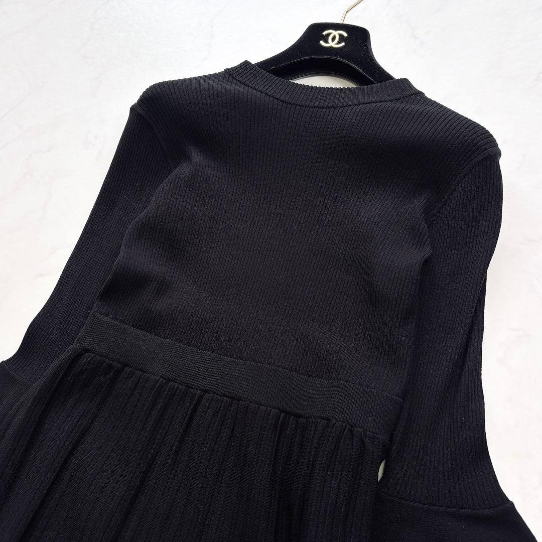 【ANAYI】2024AW フェザーケープ付きワンピース　リブニット　黒　ファー