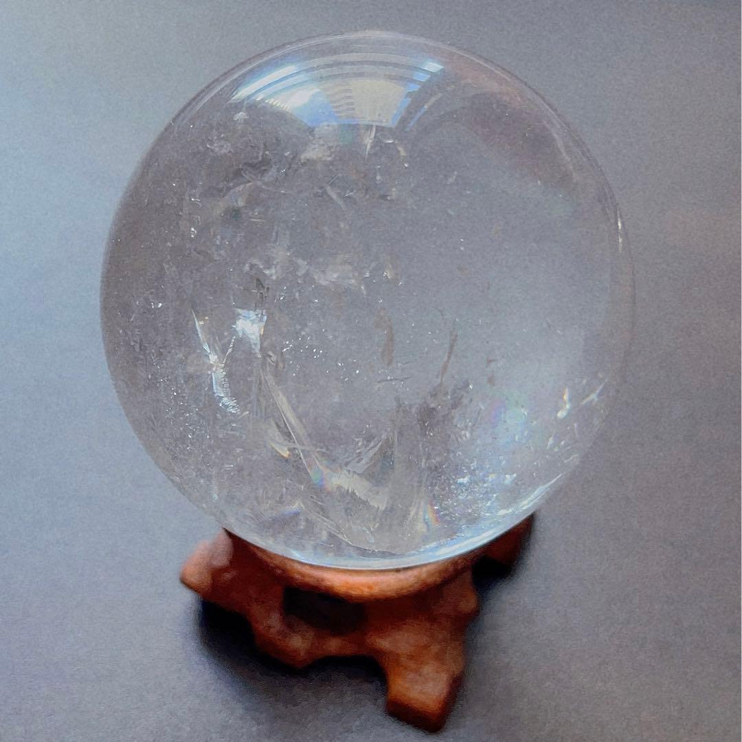 天然石 本水晶 高透明度 虹 レインボー 水晶 丸玉 原石