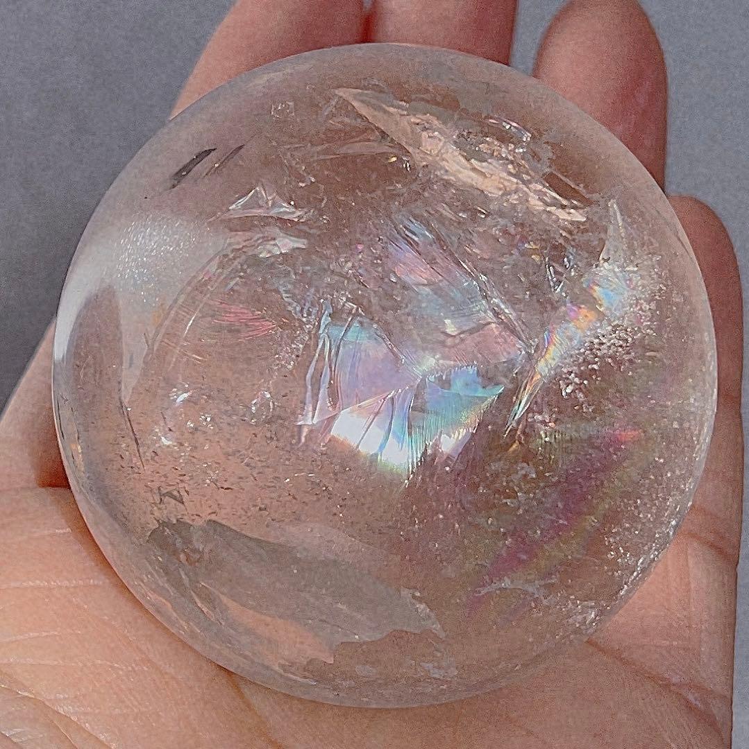 天然石 本水晶 高透明度 虹 レインボー 水晶 丸玉 原石