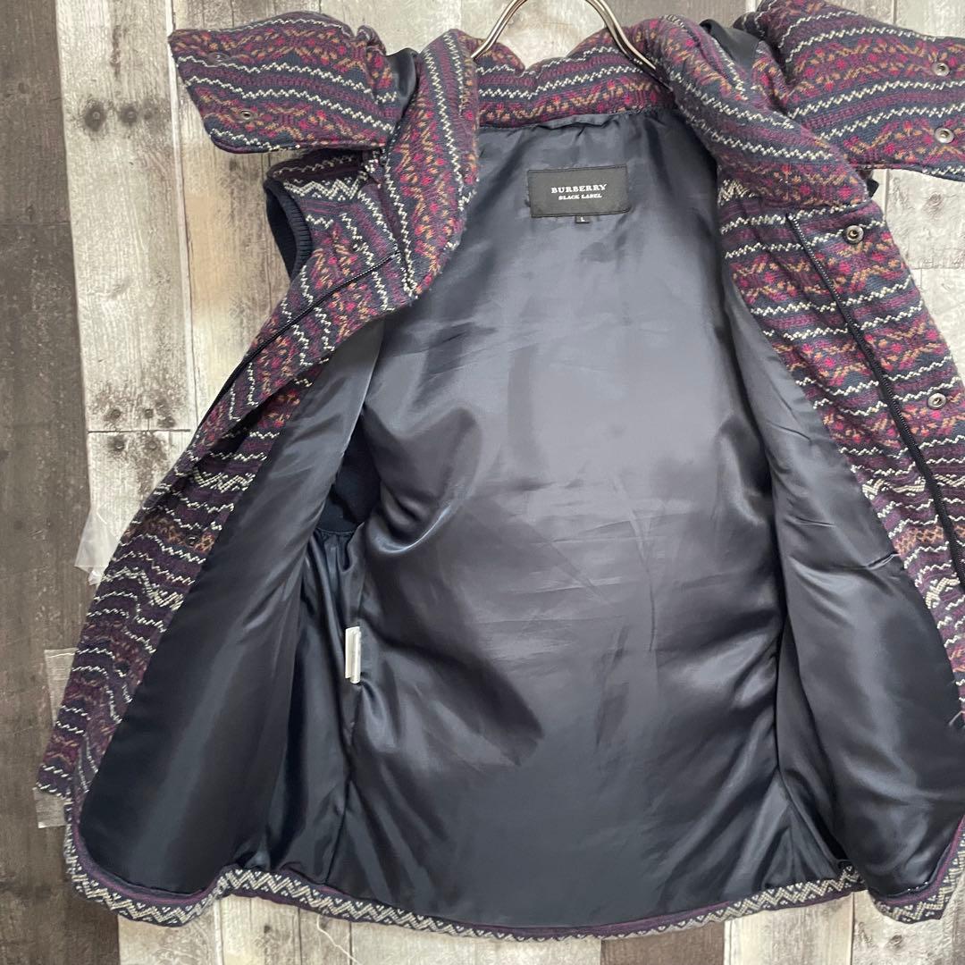 BURBERRYバーバリーブラックレーベル　中綿ダウンベスト　L　総柄　フード付
