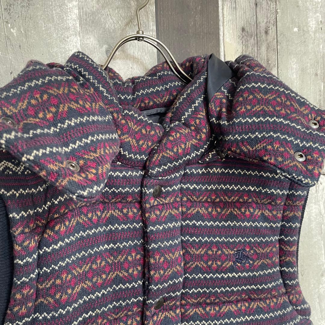 BURBERRYバーバリーブラックレーベル　中綿ダウンベスト　L　総柄　フード付