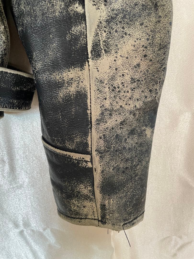 アメリカ国旗刺繍 ブラックレザーライダースジャケット