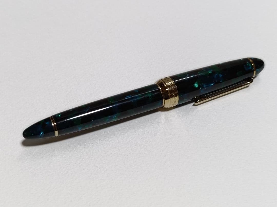 SAILOR セーラー 万年筆モザイク グリーン 長刀研ぎ 中細字【中古-良品】