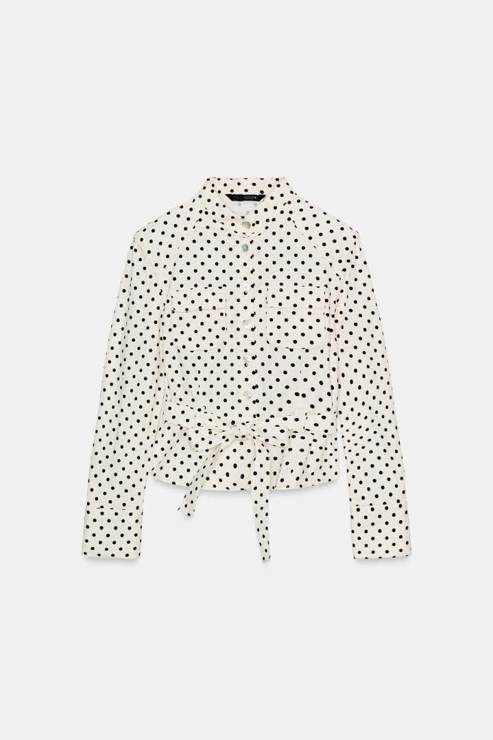 新品‼ ZARA ドット柄シャツジャケット 水玉 白色 黒色 L