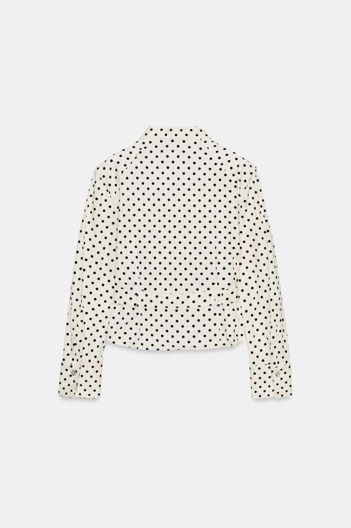新品‼ ZARA ドット柄シャツジャケット 水玉 白色 黒色 L