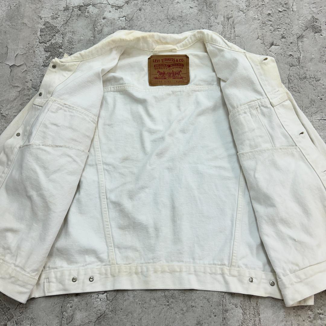 グ*ン様 90s　USA製　Levi's　デニムジャケット　XL　ホワイト　無地