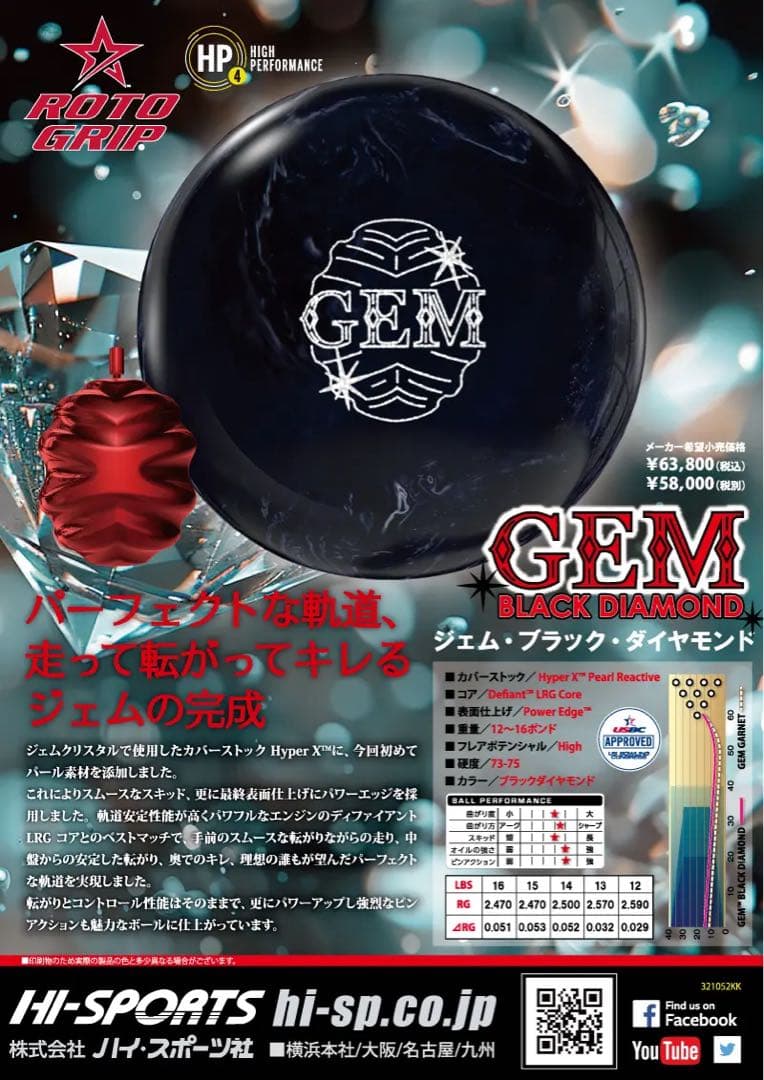 送料込み【新品】ジェム・ブラックダイヤモンド　ロトグリップ15ポンド3オンス27