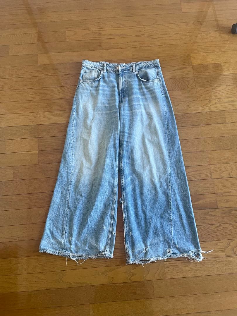 パンツ zara trf super wide leg low rise