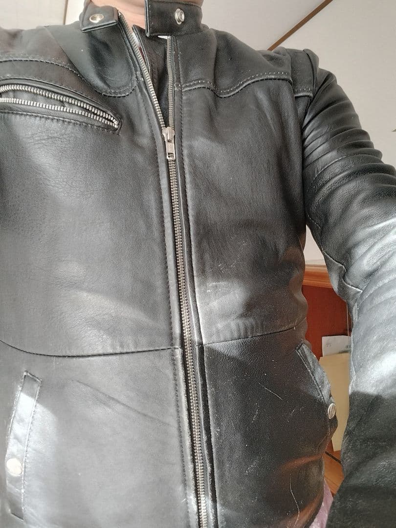 ラムレザー　本革　シングルライダースジャケット　黒　L〜XL