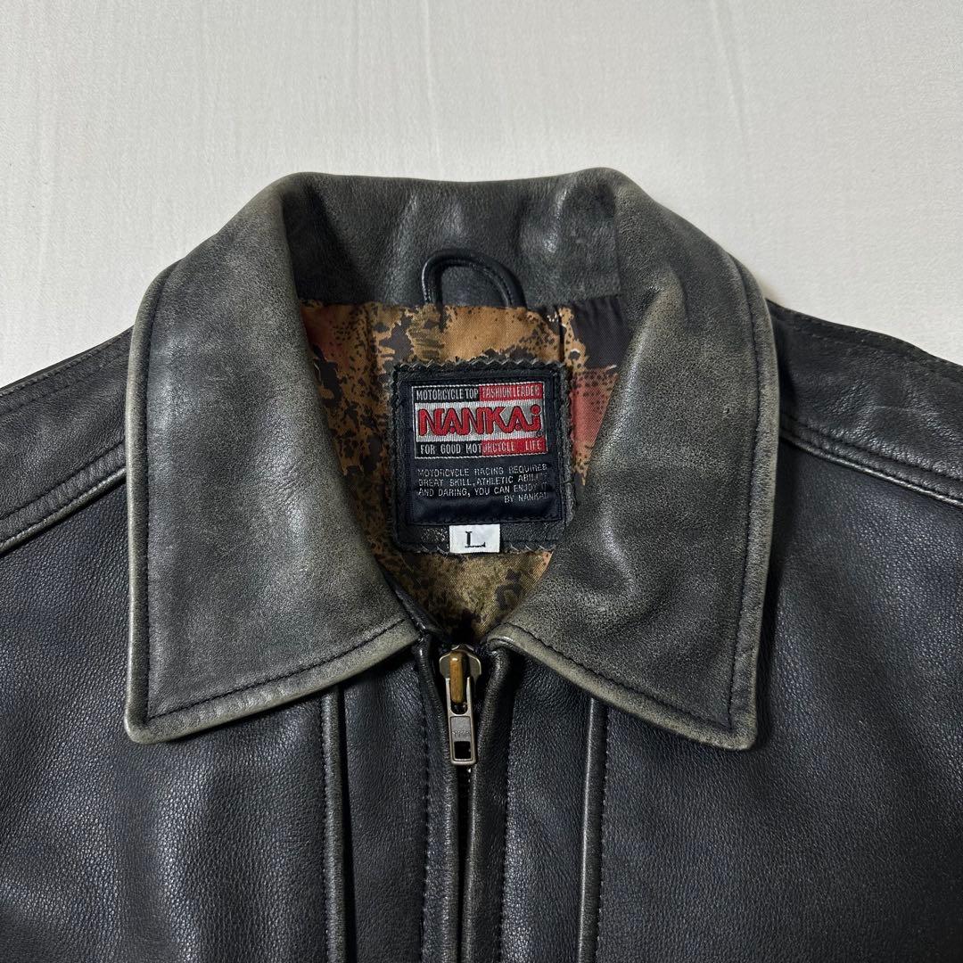 90s NANKAI ナンカイ 本革 レザー ベスト L 総柄 ナイスエジング