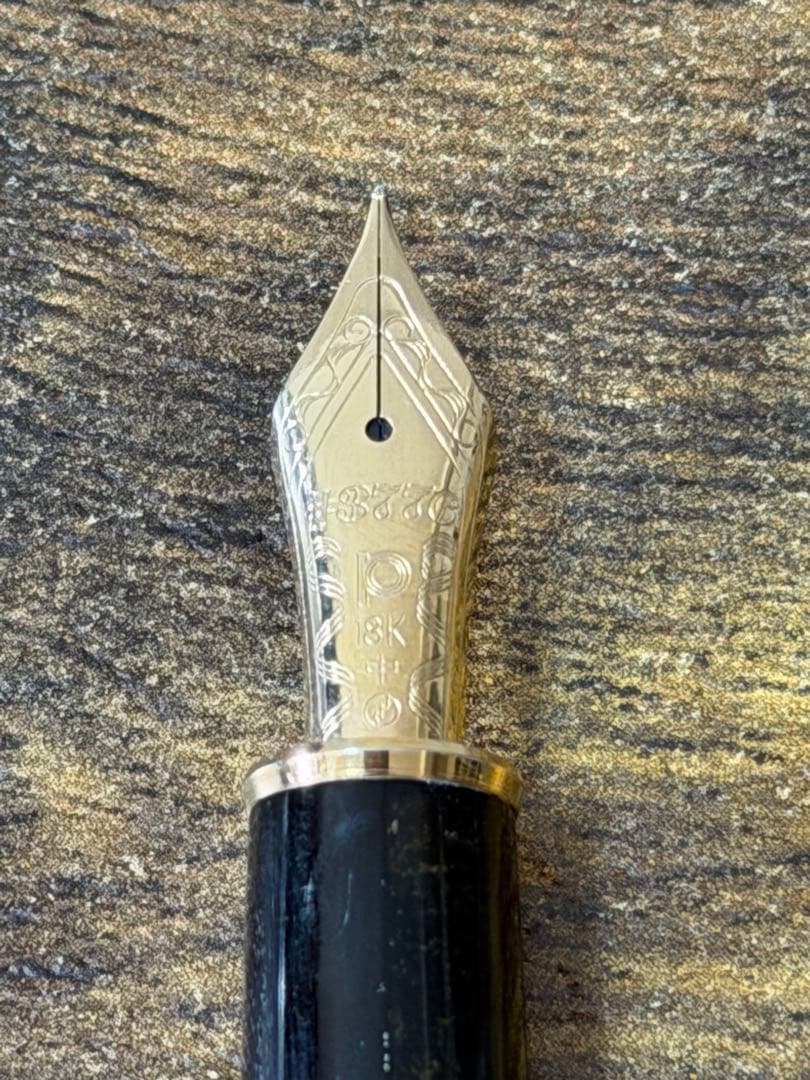 筆記確認&洗浄済　べっ甲柄　セルロイド　18K ゴールド　プラチナ　万年筆　M