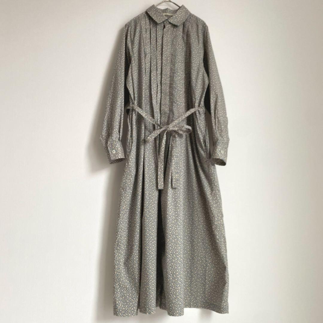 極美品☆グランマママドーター ペルヴィアンピマ タックシャツワンピース 小花柄
