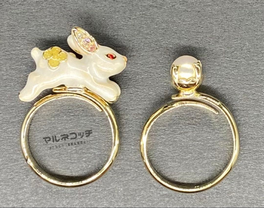 アナスイ　真珠と雪うさぎ　ダブルリング　ウサギ　うさぎ　リング