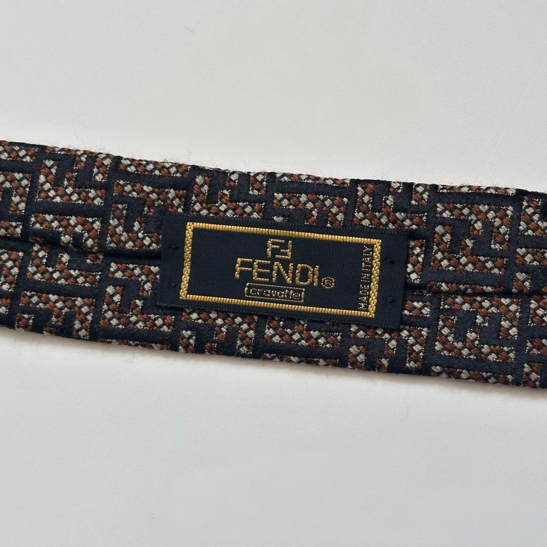 美品✨FENDI ネクタイ　フェンディ　ウール　シルク　ズッカ柄　FFロゴ