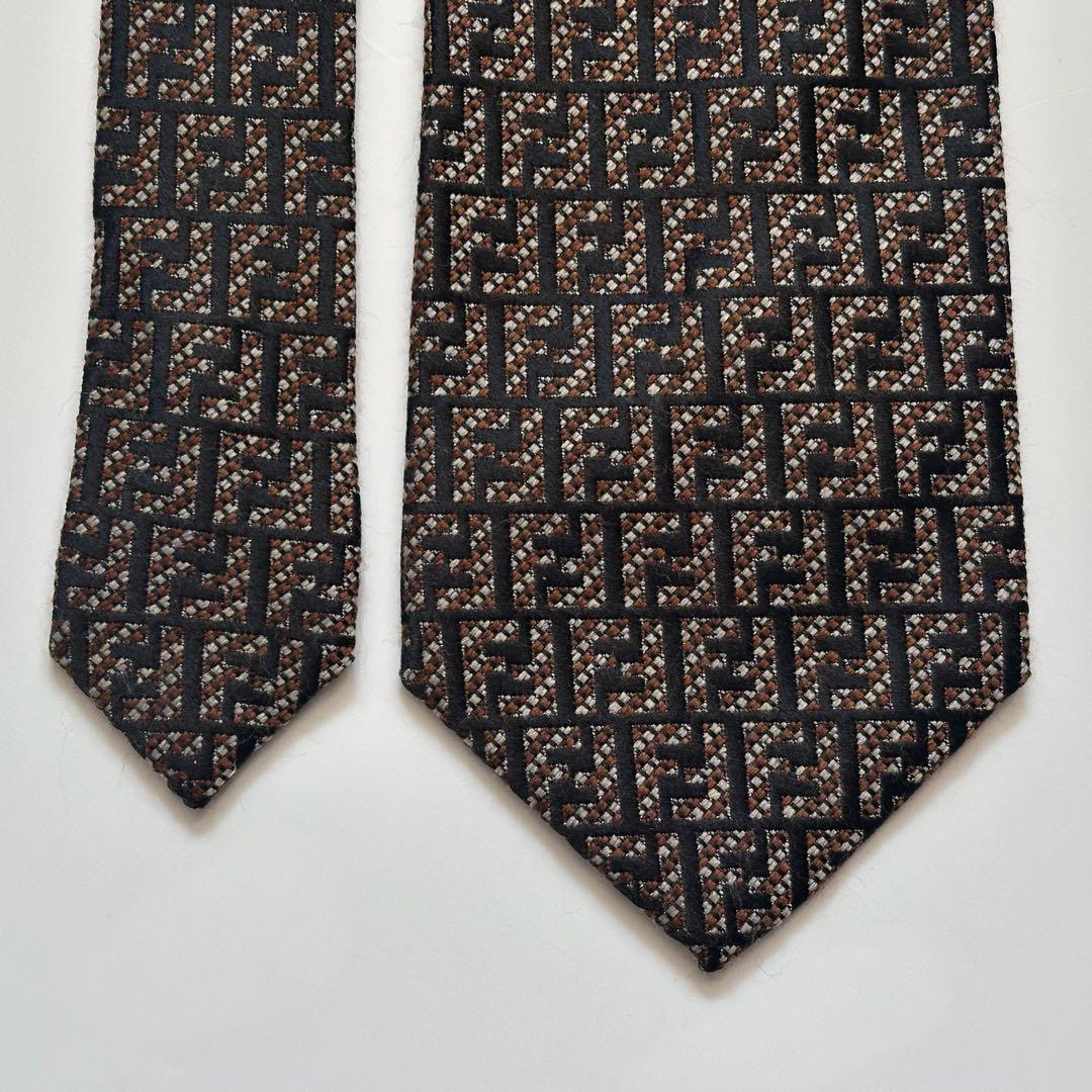 美品✨FENDI ネクタイ　フェンディ　ウール　シルク　ズッカ柄　FFロゴ