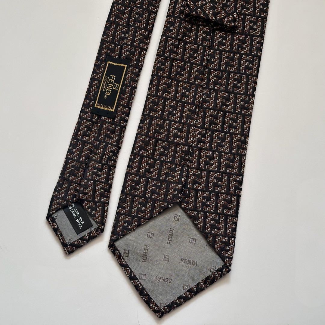 美品✨FENDI ネクタイ　フェンディ　ウール　シルク　ズッカ柄　FFロゴ