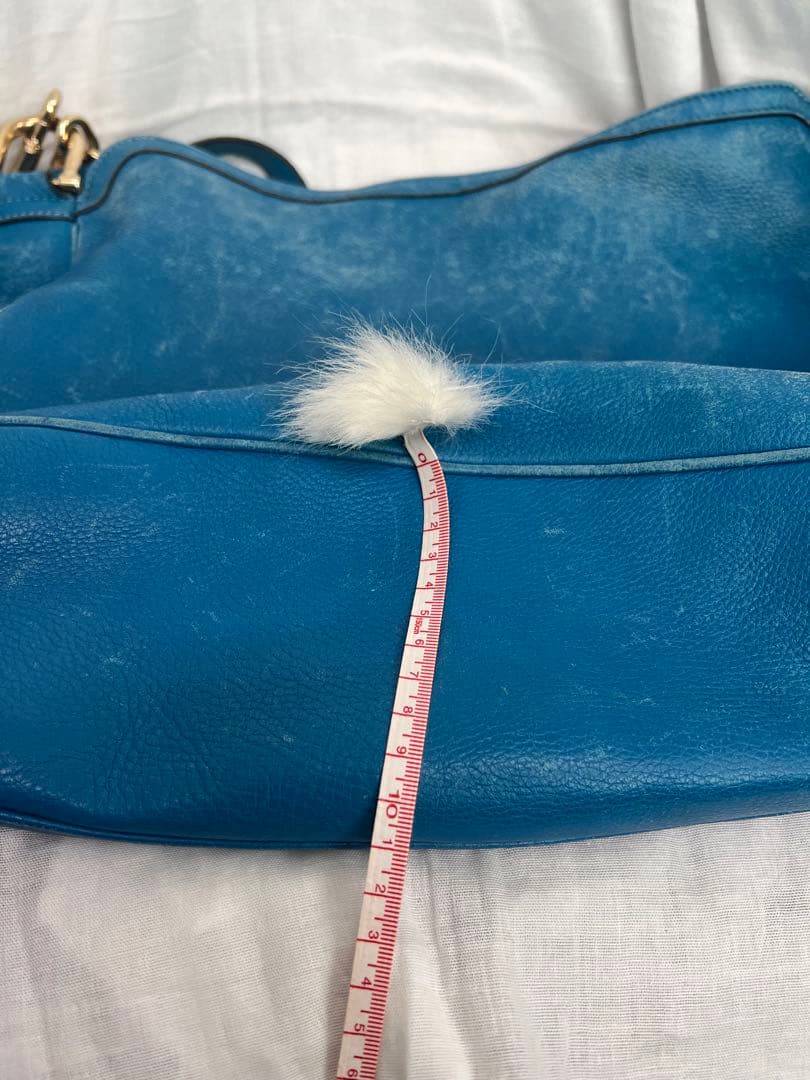 GUCCI 青いレザー バンブーハンドル 2wayバッグ