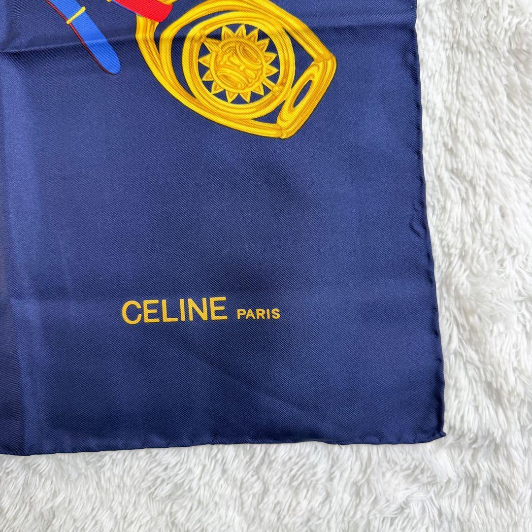 セリーヌ 大判スカーフ 総柄 CELINE ネイビー