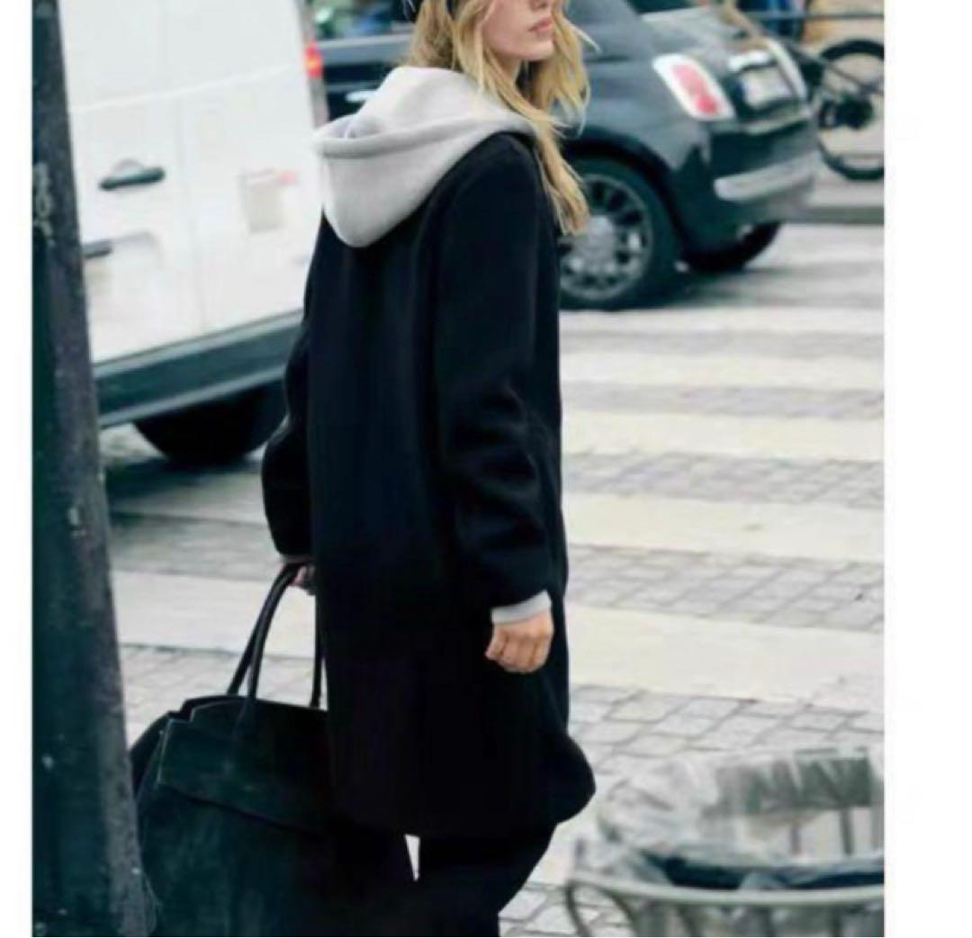 極美品✨ZARA デタッチャブルフード コントラストコート　S