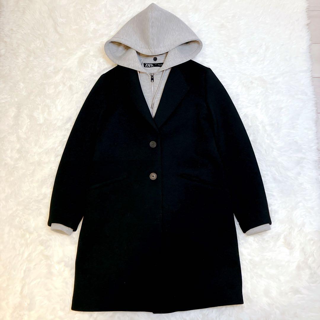 極美品✨ZARA デタッチャブルフード コントラストコート　S