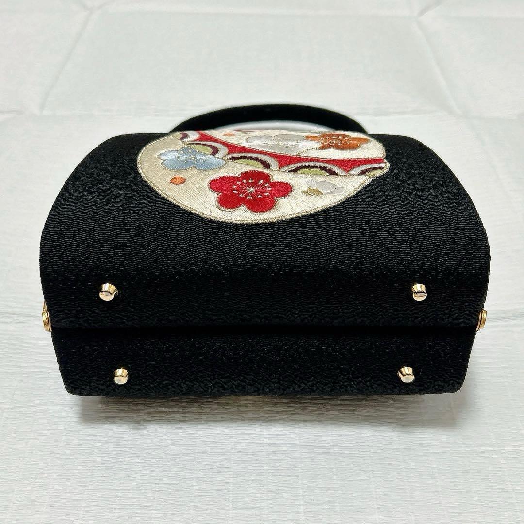 衿秀　振袖用バッグ　総刺繍　大鈴　橘　黒地　ブラック　成人式　正絹　金銀糸　逸品