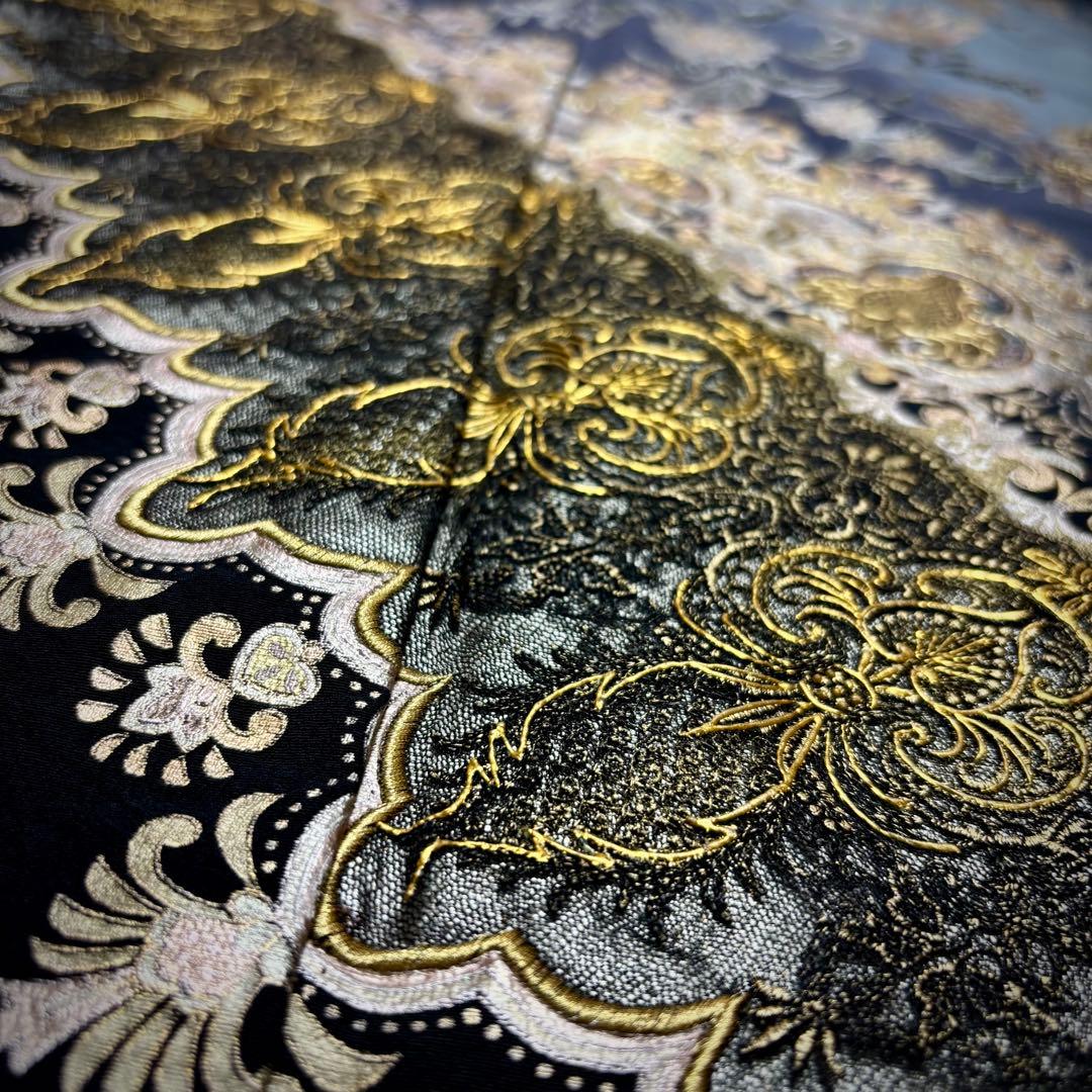 かりん　着物リメイクワンピース　黒留袖ドレス　刺繍　正倉院　Vネック　逸品