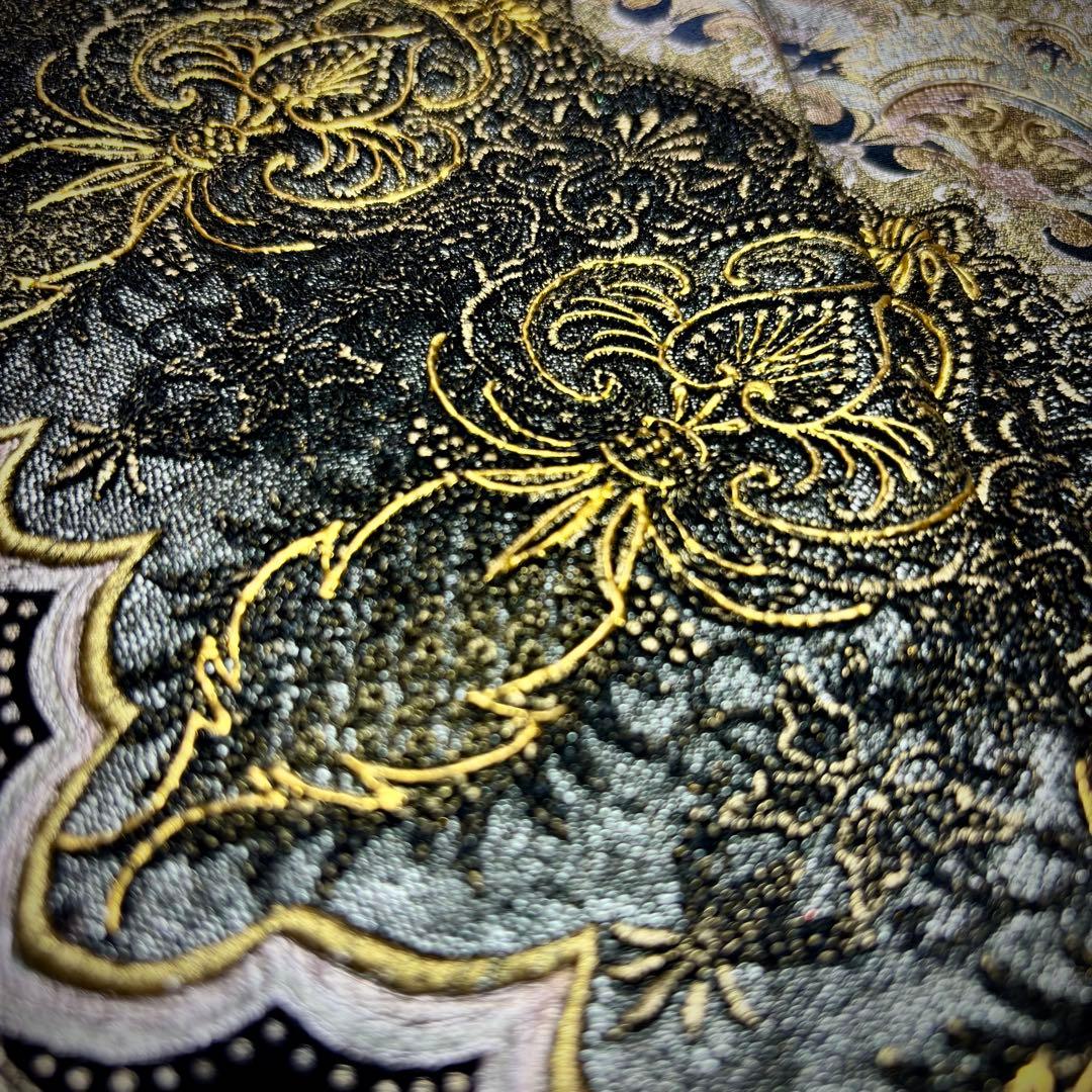 かりん　着物リメイクワンピース　黒留袖ドレス　刺繍　正倉院　Vネック　逸品