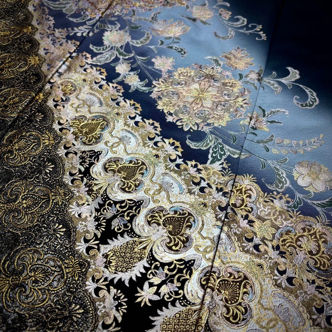 かりん　着物リメイクワンピース　黒留袖ドレス　刺繍　正倉院　Vネック　逸品