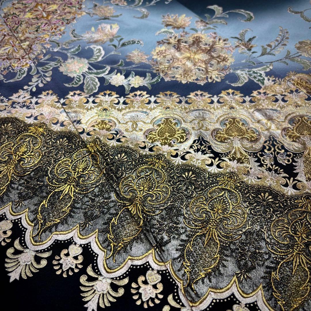 かりん　着物リメイクワンピース　黒留袖ドレス　刺繍　正倉院　Vネック　逸品