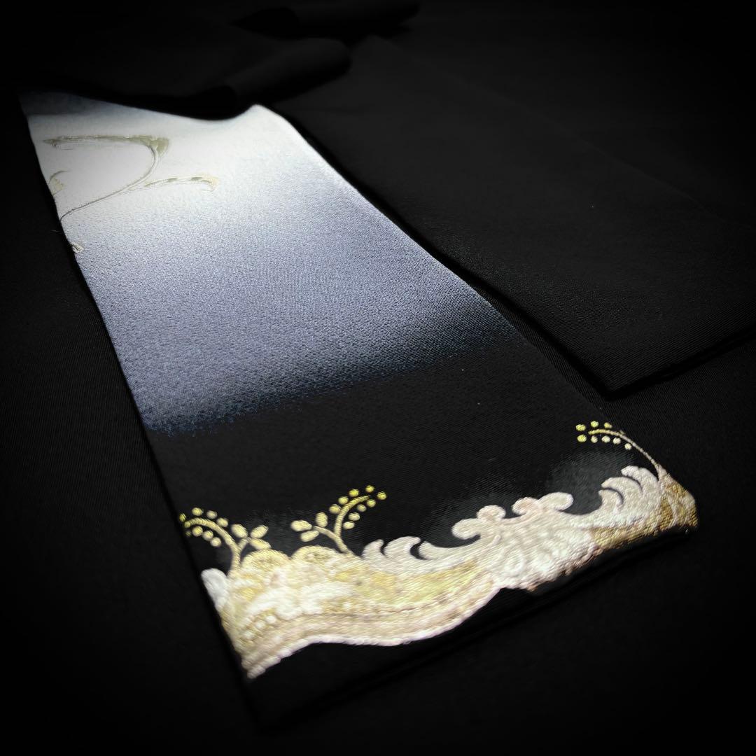 かりん　着物リメイクワンピース　黒留袖ドレス　刺繍　正倉院　Vネック　逸品