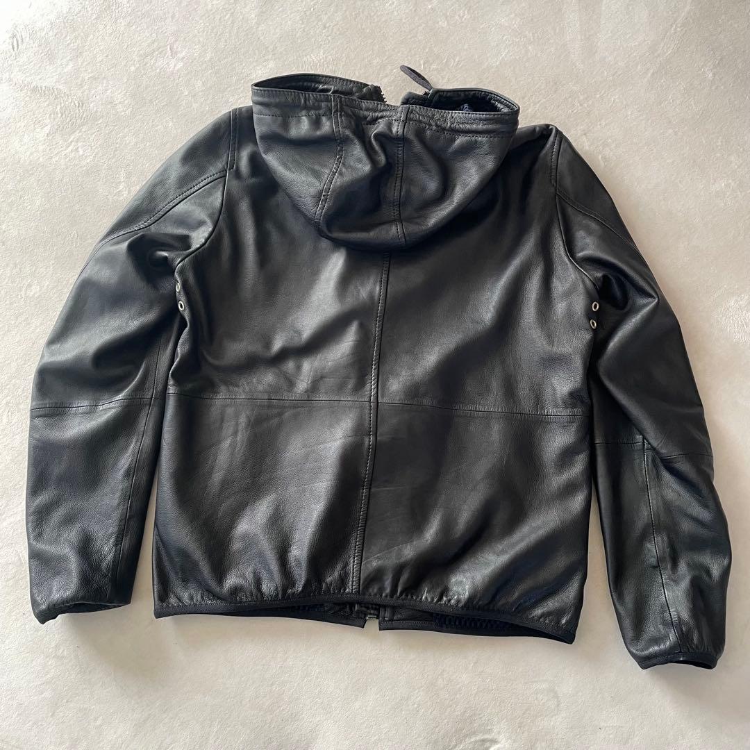 DIESEL ディーゼルフード付きレザージャケット　黒M羊革