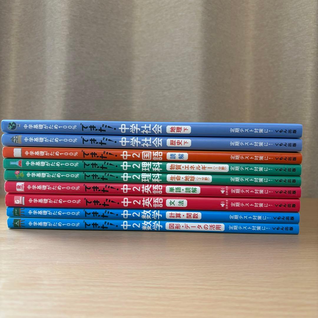 【くもん出版】中学基礎がため100%できた！9冊(数学英語国語理科社会)