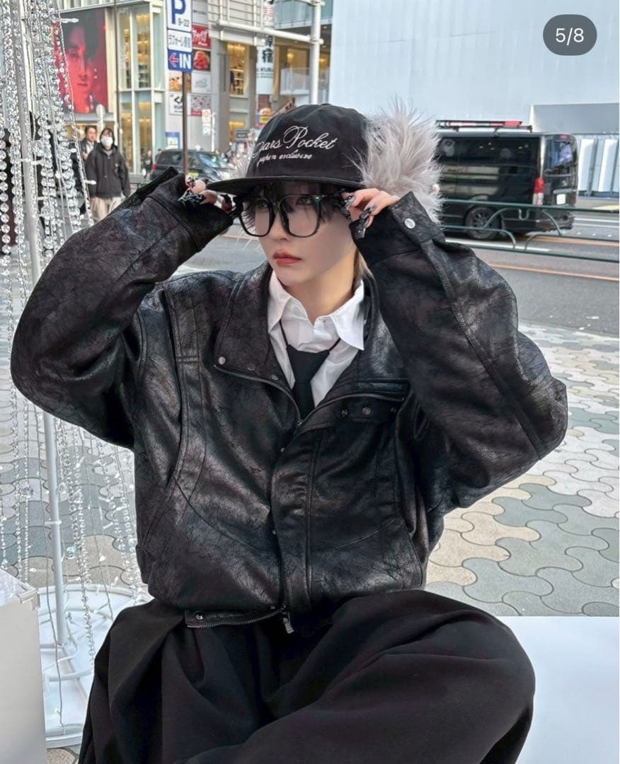 【nmtc+】　line leather jacket ブラック